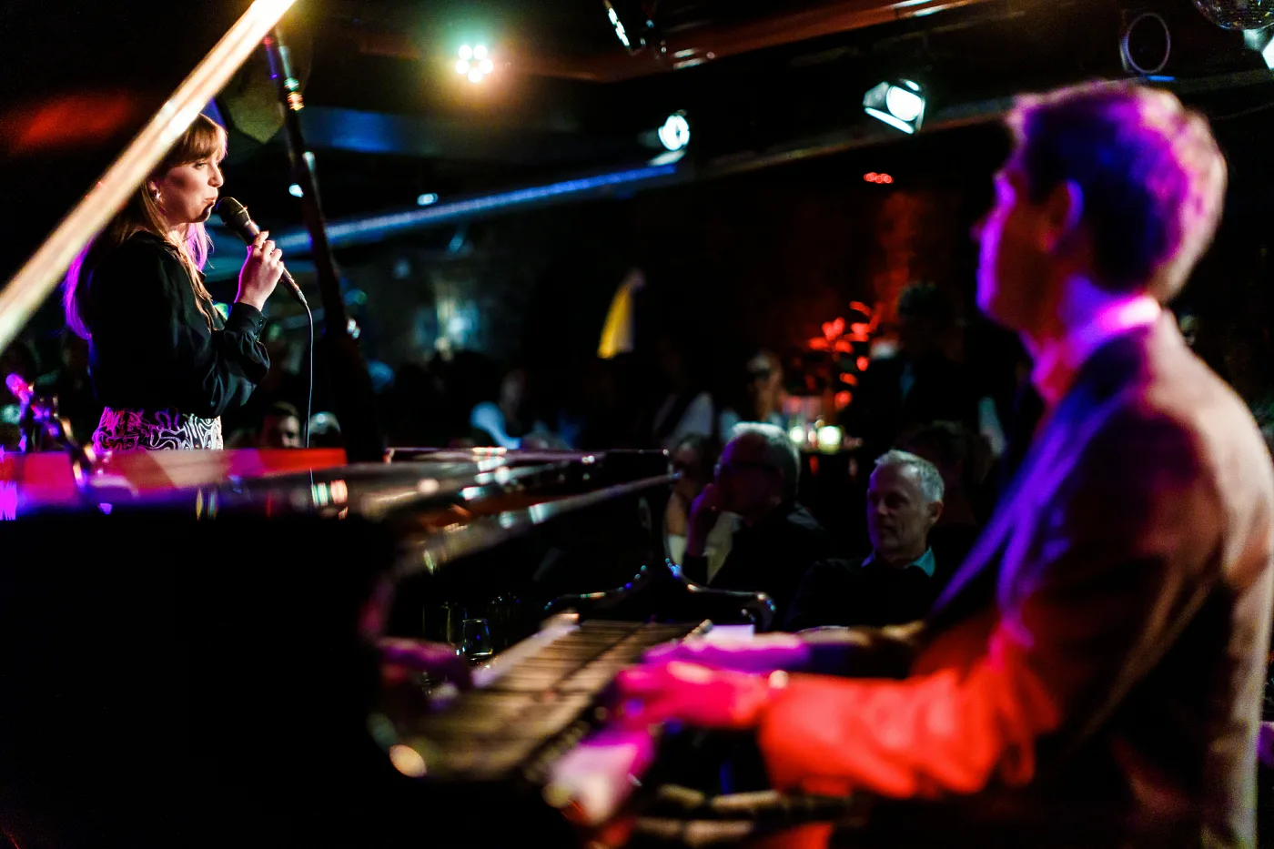 A pianist and a singer on stage at Nefertiti jazz club, Gothenburg